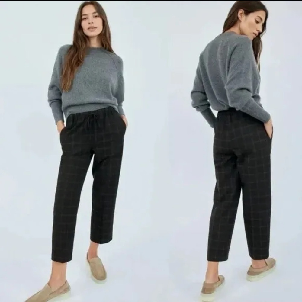 The Group Babaton Jimmy Pant Mid Rise Twill‎ Trousers Black Fine Grid Size XS